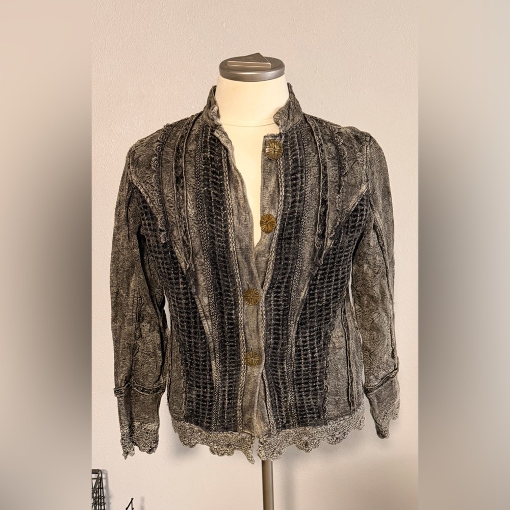 Urban Tribe Bohemian Gray Jacket with Lace Trim Medium